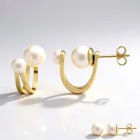 Cavill - Zilveren oorbellen - 925 Sterling Zilver met Witte Zoetwaterparels (9mm & 6mm) - Ronde Parels - Elegante Voor Dames - Modern Design