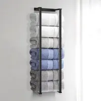 Famanu - Handdoekenrek zonder te hoeven boren, zwart, roestvrij staal, gastendoekhouder, houder voor aan de wand van de badkamer, hoge capaciteit, 73 cm