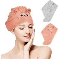 Markenlos - Sneldrogende haarband met cartoonprint, anti-pluizige handdoek voor dames en kinderen – Roze/Grijs