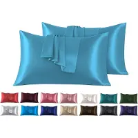 Famanu – Set van 2 Satijn kussenslopen 50 x 75 cm - Zacht en Zijdig Bed Kussen Blauw - Envelop Sluiting - Anti-mijt en Hypoallergeen - Haar en Huid Bescherming