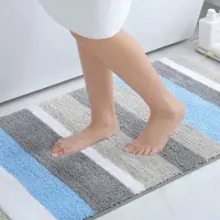 Famanu – Antislip badkamertapijt - zacht - hoogpolig - microvezel - badmat - absorberend - wasbaar - 60 x 120 cm - blauw/grijs