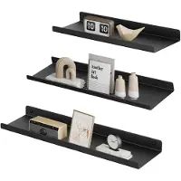 Famanu - Metalen wandplanken, set van 3, zwevende planken, industriële stijl, voor decoratie, fotolijsten, snuisterijen, 6 schroeven inbegrepen, meerdere indelingen, zwart LFS12BK