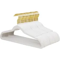 Famanu – Fluwelen kledinghangers - antislip en ultradun ontwerp - ruimtebesparend met 360 graden draaibare gouden haak - geschikt voor kledingkasten - 48 stuks - wit