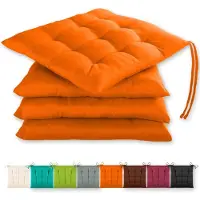 Famanu set van 4 zitkussens 40x40x3cm met bevestigingsriemen voor binnen- en buitengebruik met Oeko- afdichting - (Oranje)