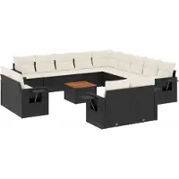 vidaXL 14-delige Loungeset met kussens poly rattan zwart