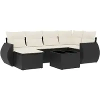 vidaXL 7-delige Loungeset met kussens poly rattan zwart