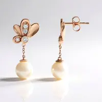 Cavill - Zilveren oorbellen 925 sterling - Roségoud verguld - Witte zoetwater kweekparels 8 mm - Zirkonia 0,459 ct - Elegante pareloorbellen dames
