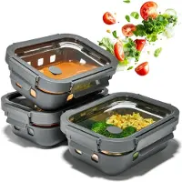 Markenlos - Meal prep bakjes set 3x640ml – borosilicaatglas, lekvrij, stapelbaar, magnetron met stoomventiel, siliconen anti-schok, glazen vershoudbakjes