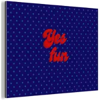 MuchoWow Aluminium schilderij 40x30 cm - Wanddecoratie metaal - Yes fun - Rood - Blauw - Stippen - Metalen muurdecoratie woonkamer - Decoratie industrieel - Foto op dibond - Industriële accessoires slaapkamer