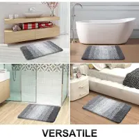 Famanu - Zacht badkamertapijt, 60 x 90 cm, antislip, wasbaar, badmat, hoogpolig, badmat, microvezel, absorberend, douchemat, grijs