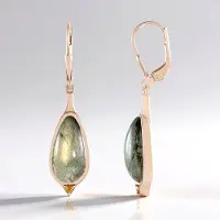 Cavill - Zilveren Oorbellen 925 Sterling Roséverguld - 2 Koperen Minary Labradoriet 8,1 ct + 2 Oranje Saffier 0,072 ct - 42 mm Leverback Modern