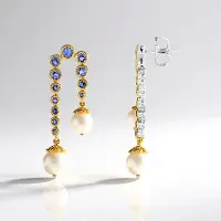 Cavill - Luxe Zilveren Oorbellen - 925 Sterling Zilver met 1,782 ct Tanzaniet Rond Facet - Zoetwaterparels - Elegant Bezel Ontwerp - Voor Dames