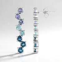 Cavill - Moderne Zilveren Oorbellen - 925 Sterling Zilver Verzilverd - Blauwe Topaas 0,76 ct & Ronde Zirkonen 0,61 ct - Elegante Edelstenen Sieraden