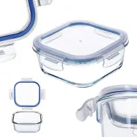 Famanu – Glazen bewaarbak vierkant 320 ml met deksel – afsluitbaar, vaatwasserbestendig