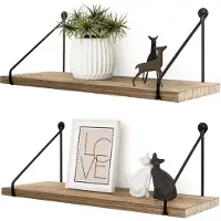 Famanu - Rustieke zwevende planken van hout voor wandmontage met metalen beugels, houten opbergplank voor badkamer, keuken, slaapkamer, woonkamer, kantoor, decoratieve woonaccessoires, set van 2