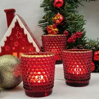 Famanu - Rode theelichtkandelaars met gouden rand Set van 12, Glazen theelichthouders voor Kerstmis, vakantie en dating decor, votief kandelaars voor tafel middenstuk