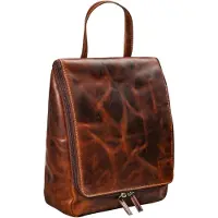 Famanu - toilettas om op te hangentoilettas waszak met handvat en haak reiswc-tas vintage leder - Kleur:milano - bruin