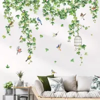 Famanu – Hangende Wijnstok Klimop Muurstickers Vogels Groene Planten Evergreen Bladeren Muurstickers Woonkamer Slaapkamer Achtergrond Muur Decor
