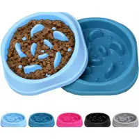 Famanu – Hondenbak - 2 stuks - anti-schrokbak voor honden - antislip slowvoerbak - hondenbak voor middelgrote en grote honden - lichtblauw en donkerblauw (15,24 cm)
