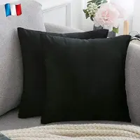 Famanu – Set van 2 fluwelen kussenhoezen Zwart zachte en solide - vierkante decoratieve kussensloop voor sofa slaapkamer woonkamer (2 Zwart)