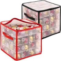 Famanu – Kerstballen opbergdoos - opvouwbare doorzichtige kerstbal opbergdozen kubus met verdelers voor opslag tot 64 kerstballen - kerstballen en decoraties container (30 x 30 x 30 x 30 cm)