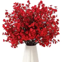 Famanu – Kunstbloemen - 10 stuks - kunstbloemen - gedroogde zijden bloemen - net echt gypsophila - boeketten voor vaas - bruiloft - boeket - party - tafel - centerpieces decoratie - rood