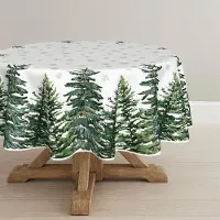 Famanu - Sneeuwvlokken Dennenbomen Kerst Tafelkleed, Ronde 140 cm Winter Merry Xmas Tafelhoes Protector Voor Party Thuis Tafel Decoraties