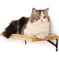 Famanu - Zwevende wandplank met krabmat, houten plank voor katten, 40x25 cm