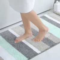 Famanu – Antislip badmat - zacht - hoogpolig - absorberend - wasbaar - pluizige microvezel badmat - 60 x 90 cm - groen/grijs