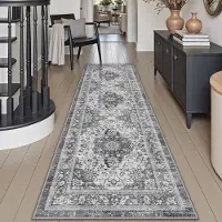 Famanu – Voor hal 60 x 150 cm Antislip Lange Vintage Ganglopers Wasbare Absorberende Dunne Bloemen hal loper voor Keuken Wasserij Entree Grijs