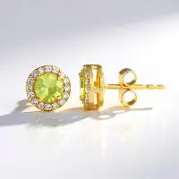 Cavill - Zilveren Oorstekers Verguld 925 Sterling - Madagaskar Sfeenkristallen 0,908 ct & 32 Pavé Zirkonia 1,212 ct - Elegante Ronde Oorbellen 8 mm