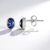 Cavill - Zilveren Oorbellen Geplatineerd - 925 Sterling Zilver - 2 Blauwe Ster Saffieren 1 17 ct Ovaal Cabochon - Elegante Oorbellen - 7 mm