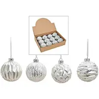 Famanu – Set van 12 luxe glazen kerstballen - Ø 8 cm - wit en zilver - ideaal voor kerstboomversiering - feestelijke decoratie - duurzaam glas en gemakkelijk op te hangen aan takken of haken