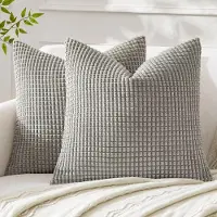Famanu – Set van 2 stuks corduroy kussenhoezen met reliëf ribfluweel decoratief 60 x 60 cm lichtgrijs
