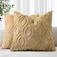 Famanu - Set van 2 kussenslopen uit kunstbont, 50 x 50 cm, decoratieve, zachte pluche pluizige fluwelen kussenhoes 50 x 50 cm, vierkant, boho, neutrale kussensloop voor bank, taupe