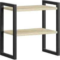 Famanu – 2-laags bureau organizer rek – boekenplank/opbergrek (ook kruidenrek) – wit & houtkleur