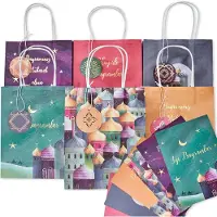 Famanu – Ramadan tafeldecoratie taartzakjes - 6 kleurrijke zakjes - goud bedrukt - ideaal voor snoepjes en kleine cadeaus - feestelijk en decoratief