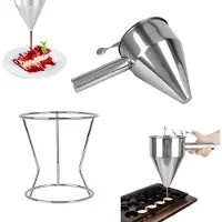Markenlos - RVS Baktrechter 1,2 L met Rek, trechter dispenser voor takoyaki en octopusballen, desserts en cake, professioneel bakkerij gereedschap