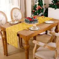 Famanu - Kersttafelloper, geel, 33 x 183 cm, goud, bomen, kersttafelband, rn, herfst, klein tafelkleed, zacht, pluche, fluweel,...