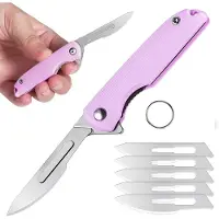 Famanu Scalpel handmes, Klein zakmes met 5 verwisselbare messen, Sleutelhanger mes, Mini vouwmes voor vrouwen en mannen