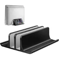 Famanu – Aluminium Met 2 Sleuven - Ruimtebesparend voor Laptops Tot 17,3 Inch - Zwart