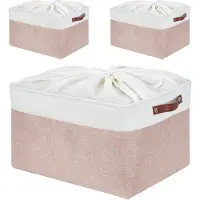 Markenlos Opbergboxen van stof, verschillende maten, geschikt voor kleding, speelgoed en andere spullen, 45 x 35 x 24 cm, roze en wit (XL, 3 stuks)