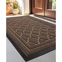 Famanu - Antislipdeurmat Buiten, Robuuste Buitendeurmat Weerbestendig, Wasbare Vuilvangmat 90x150cm, Deurmat Buiten, Deurmat Buiten Voor Voordeur, Buiten, Entree – Bruin