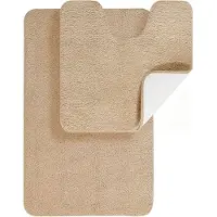 Famanu - Badmat 2-delig Set, Luxe Dikte Zachte Badkamerkleed, 50x80 cm Badmat & 50x50 cm Toiletmat, Wasbare Badmatten Absorberend Badkleed Antislip Badkuip Douchematt, Kamel