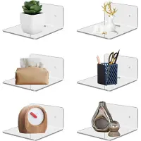 Famanu – Set van 6 onzichtbare acryl boekenplanken, zwevend wandrek voor kinderkamer, slaapkamer, badkamer en kantoor