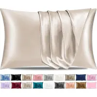 Famanu - Satijnen kussenslopen 50x75 cm beige set 4, zijdeachtig satijn voor haar en huid, envelopsluiting minder wrijving