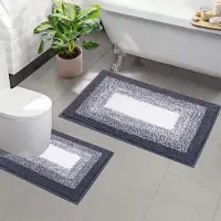 Famanu – Badmatten & Badtapijten Set 2 - delig Microvezel Fluffy Badkamerteppich en - mat met uitsparing Wasbaar Antislip Badmat Toilettapijt (Donkergrijs - 50 x 80 + 50 x 60 cm)
