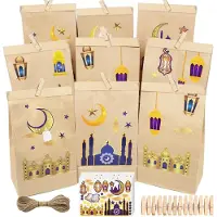 Famanu Ramadan-kalender, papieren zakjes voor kinderen - DIY decoratie - 30 stuks - Verpakking voor Eid Mubarak met clips