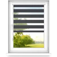 Time4blinds - Dubbele Rolgordijnen Zonder Boren - Zebra-Rolgordijnen voor Ramen en Deuren - om te Plakken, met Aluminium Cassette, Lichtdoorlatende Stof - Antraciet, 1100x800, Links