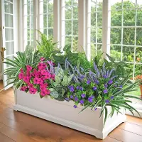 Famanu - Kunstplanten voor buiten, 20 stuks, kunstplanten, bloemen zoals echte kunstbalkonplanten, weerbestendig, uv-bestendig, kunststengel, varen, bladeren, kunstbloemen voor balkon, tuin